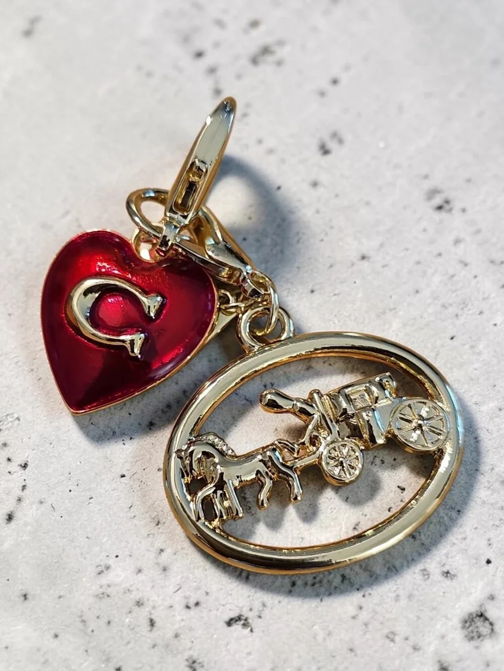 Nwt Sassified Boutique Gold Carriage Charm with Red Enamel Heart